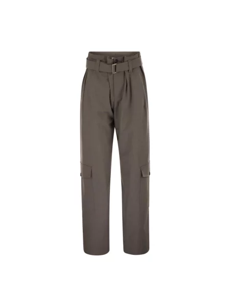 Spodnie cargo Brunello Cucinelli wełniane brązowe