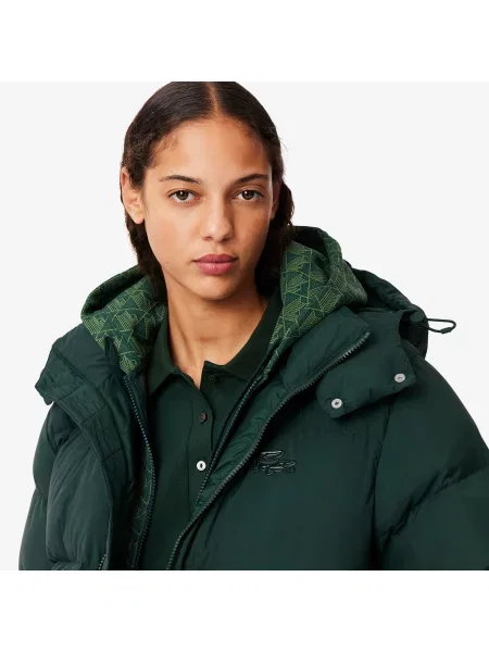 Lacoste Kurtka Puchowa Z Logo I Kapturem zielona