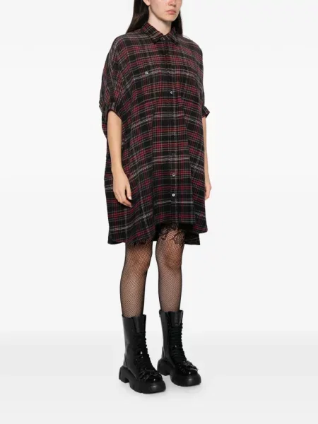Rochie tip cămașă R13 în carouri negru
