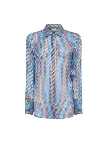 Koszula Dries Van Noten w paski z paskiem niebieska