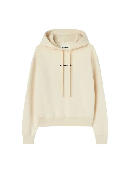 Bluza z kapturem Jil Sander z kapturem z logo beżowa