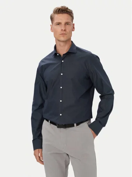 Koszula biznesowa o kroju regular fit z czystej bawełny model H-JOE-SP' Boss granatowa