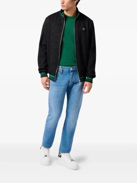 Hanorac cu fermoar Philipp Plein din jacard negru