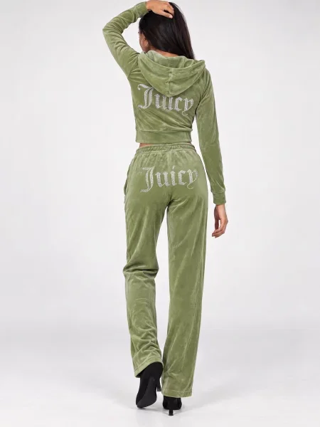 Velurová klasická mikina s kapucňou Juicy Couture s autogramom