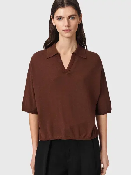 Tricou polo Allsaints de lână maro