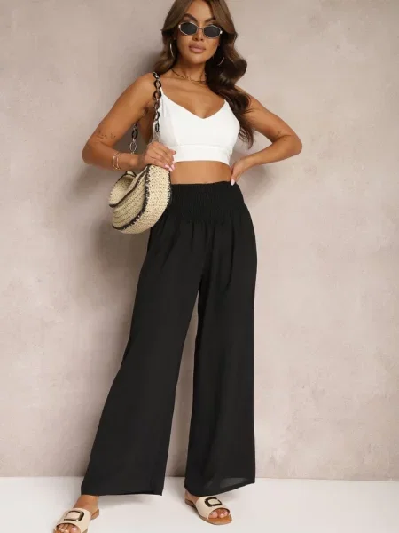 Spodnie Kuloty High Waist z Gumką w Talii Lipadre czarne
