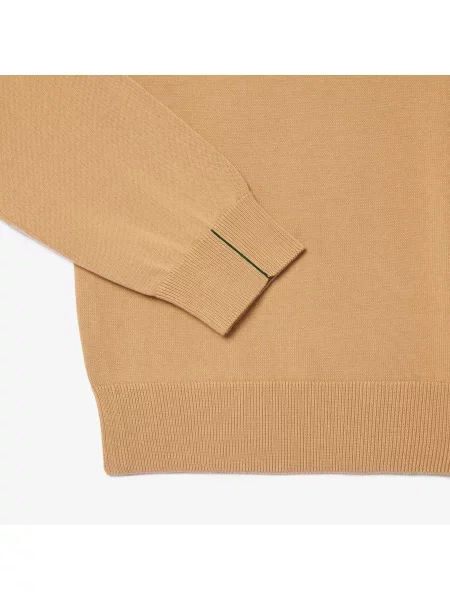 Lacoste Sweter Z Bawełny Organicznej Z Okrągłym Dekoltem beżowy