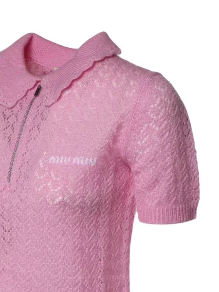 Tricou polo Miu Miu de mătase roz