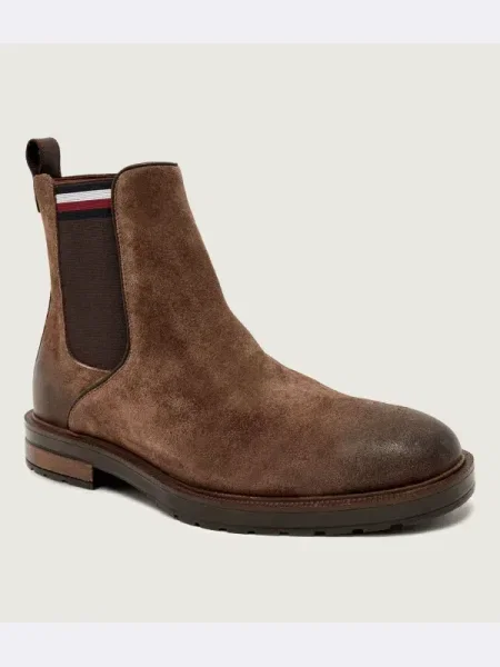 Tommy Hilfiger botine din piele întoarsă CLEATED HILFIGER SUEDE CHELSEA maro