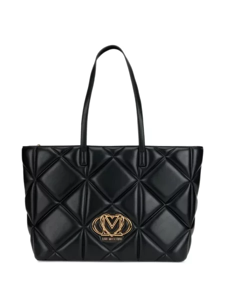 Matlasat geantă shopper Love Moschino cu autograf negru
