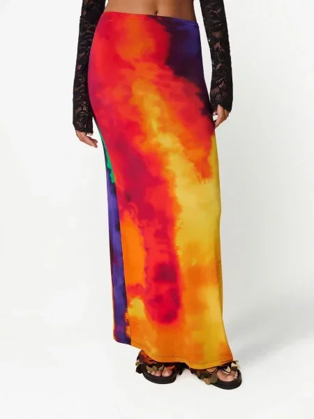 Tie-dye maxi sijonas Rabanne kaklaraiščiai oranžinė