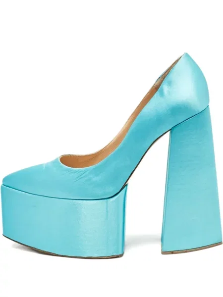 Pantofi cu toc Georges Hobeika din satin cu platformă albastru