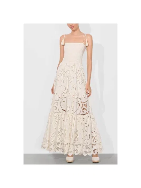 Haftowana sukienka maxi Alice + Olivia biała