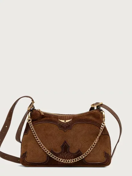 Zadig&Voltaire geantă crossbody pentru femei din piele întoarsă JIM maro