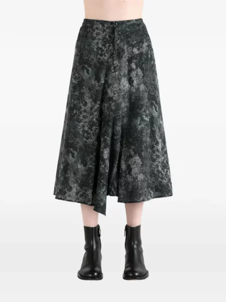 Pantaloni Y's cu imagine cu imprimeu abstract asimetrice gri