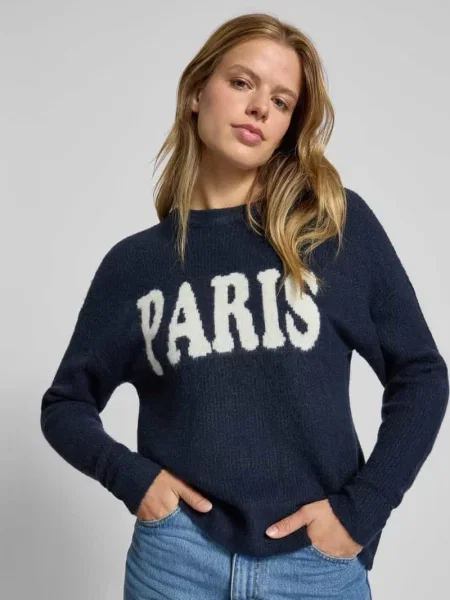 Sweter z dzianiny o kroju regular fit z dodatkiem wełny model ‘JERICO’ Only granatowy