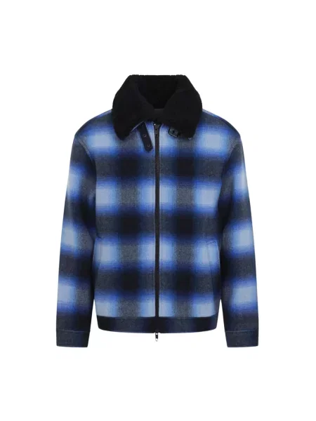Kurtka bomber Balenciaga flanelowy niebieski