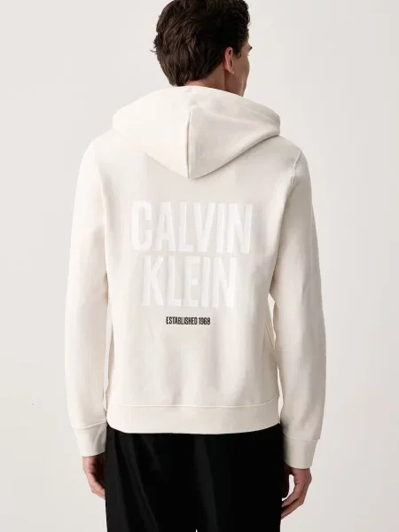 Calvin Klein Jeans bluza z kapturem z bawełną beżowa