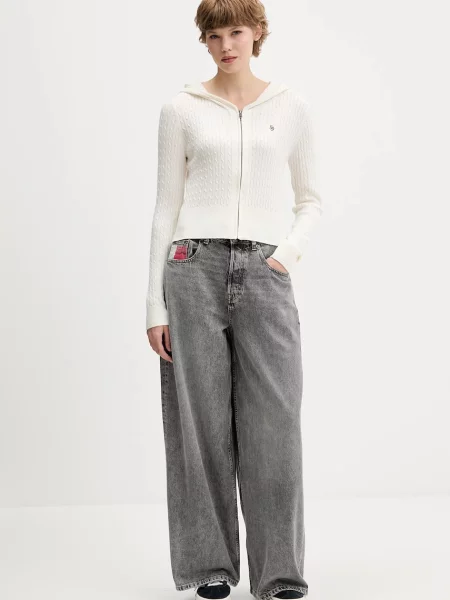 Кардиган з домішкою шовку Guess Jeans легкий бежевий