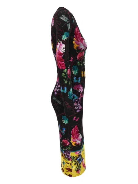 Rochie din denim Versace Jeans Couture cu model floral cu imagine până la genunchi negru