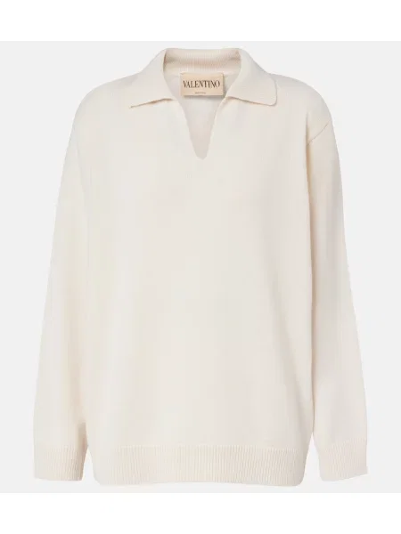 Tricou polo Valentino din cașmir alb