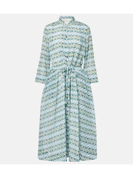 Rochie midi Tory Burch de mătase cu imagine până la genunchi albastru