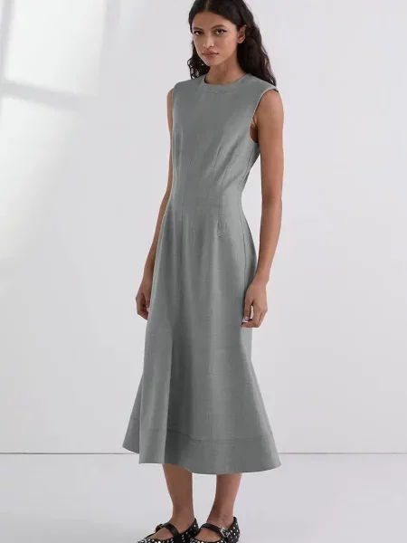 Karl Lagerfeld rochie din amestec de lână midi evazati gri