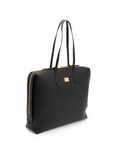 Кожена шопинг чанта Dolce & Gabbana с автограф черно