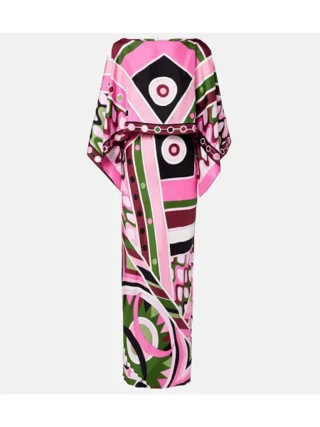 Rochie maxi Pucci din satin cu imagine de costum roz