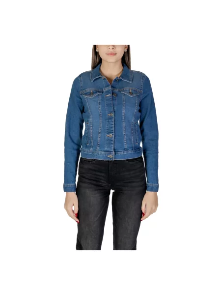 Kurtka jeansowa Ichi z dekoltem w serek klasyczna niebieska