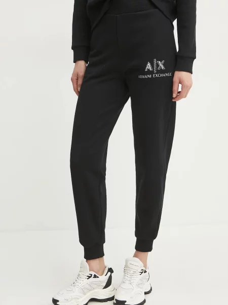 Armani Exchange pantaloni de trening din femei cu imprimeu negru