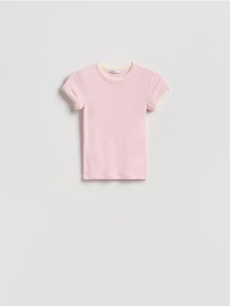 Reserved Tricou cu inserție contrastantă roz-pastel roz