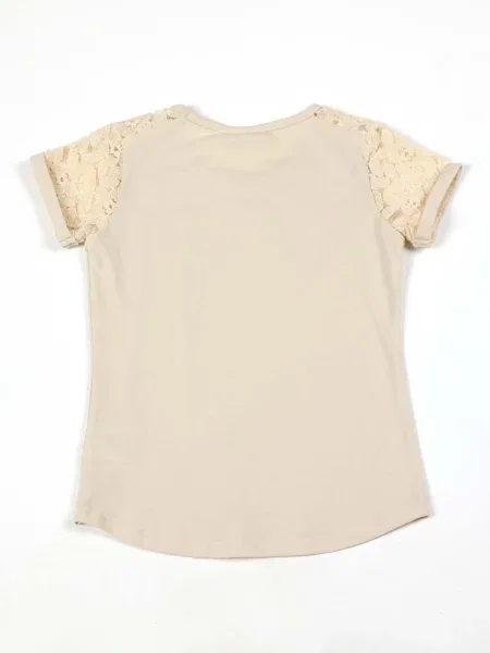Koszulka z krótkim rękawem Leone Lace Stretch Cotton dla dziewczynek beżowa