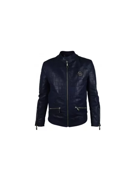 Kurtka skórzana Philipp Plein niebieska