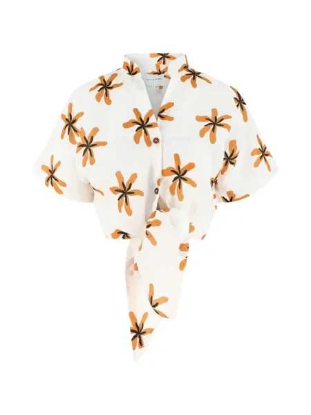 Top Cala De La Cruz cu model floral cu imagine cu legături alb
