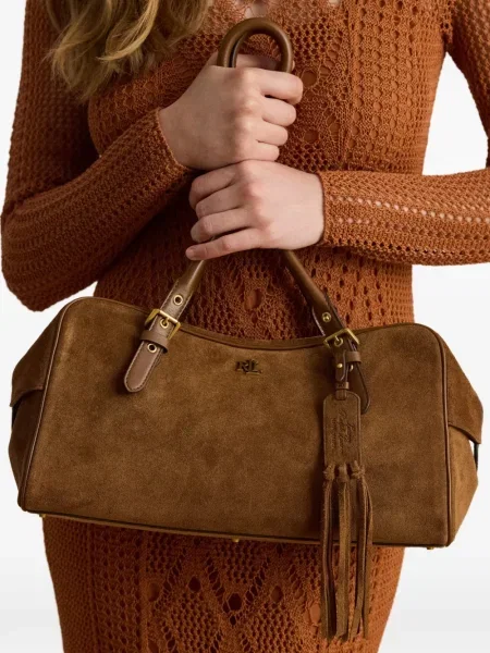 Geantă Lauren Ralph Lauren din piele de căprioară maro