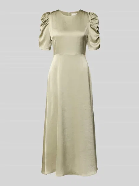 Sukienka koktajlowa z satyny z bufiastymi rękawami model Benuti Solid' Neo Noir