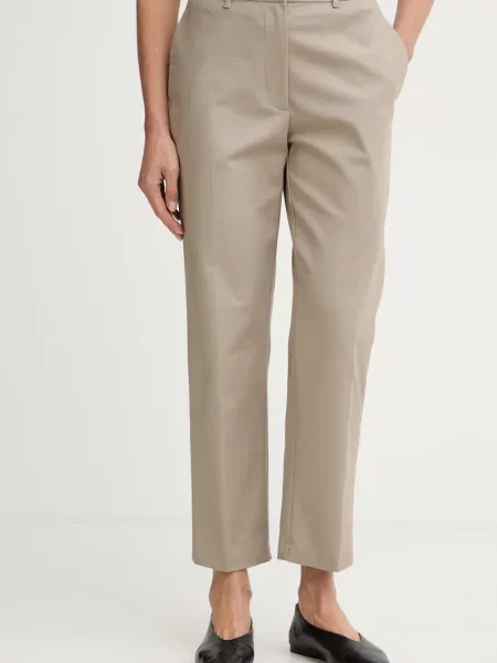 Calvin Klein hlače chinos ženske od pamuka s elastanom bež