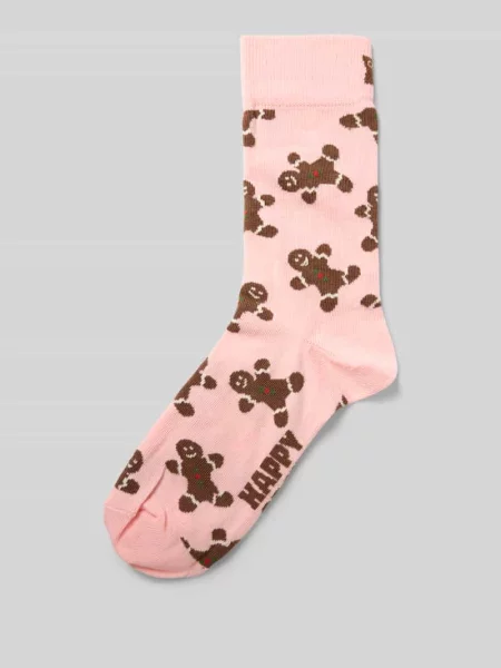 Skarpety z elastycznej mieszanki bawełny model Gingerbread Man' Happy Socks różowe