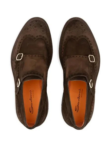 Pantofi monk Santoni din piele de căprioară maro