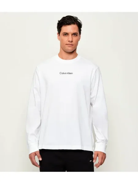 Tricou mânecă lungă Calvin Klein cu autograf alb