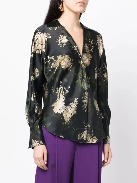 Jedwabna koszula Vince w kwiatki z nadrukiem czarna