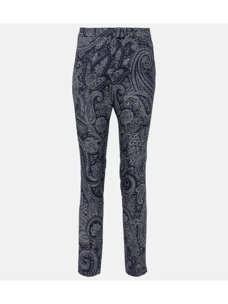 Pantaloni Etro cu talie înaltă cu model paisley albastru