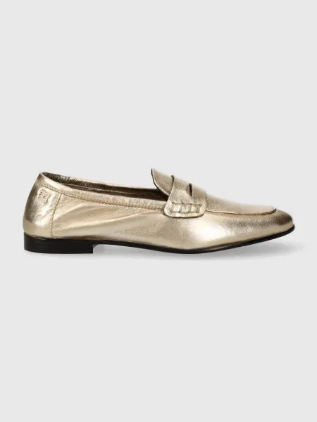 Кожени мокасини Tommy Hilfiger ESSENTIAL GOLDEN LOAFER с равна подметка златисто