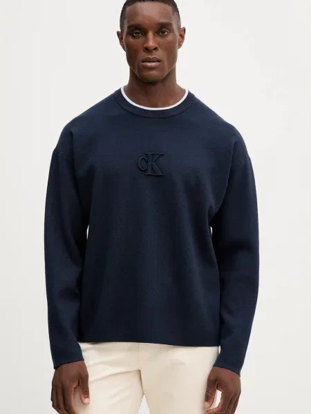 Pulover Calvin Klein Jeans mornarsko modra