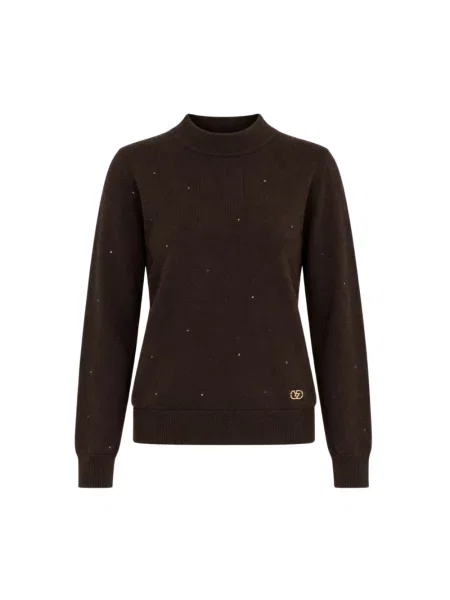 Sweter z golfem Yes Zee z cekinami brązowy