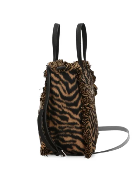 Τσάντα shopper Mc2 Saint Barth με κρόσσια με ρίγες τίγρη καφέ