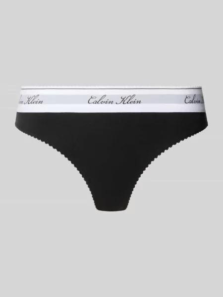 Stringi z mieszanki bawełny z dodatkiem modalu model SCRIPT Thong' Calvin Klein Underwear czarne