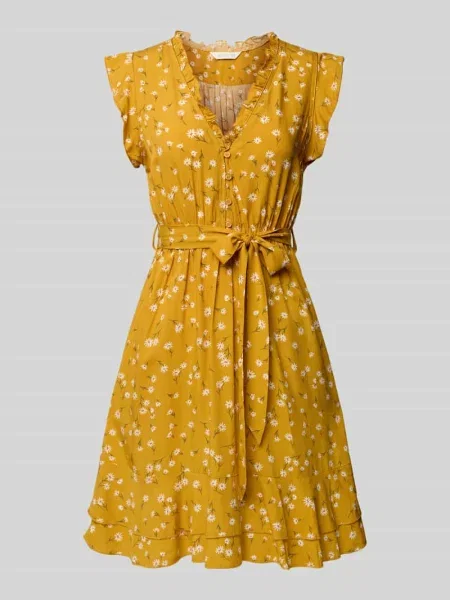 Sukienka o długości do kolan z dekoltem w serek Apricot