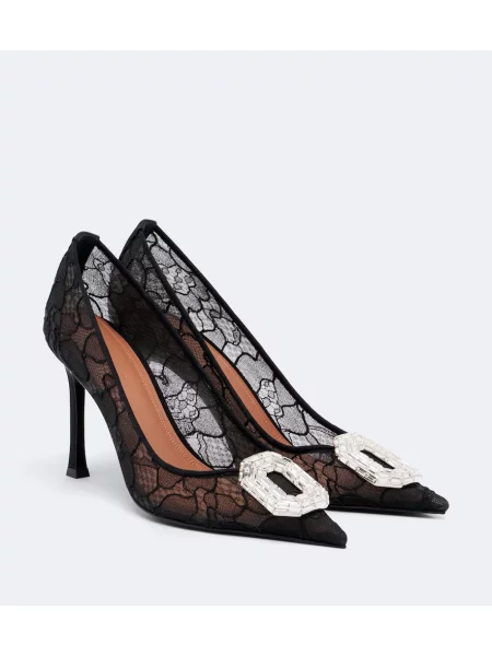 Pantofi cu toc Amina Muaddi din dantelă negru